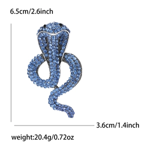 Vintage cobra snake brooch with blue rhinestones for suits, size 6.5cm by 3.6cm