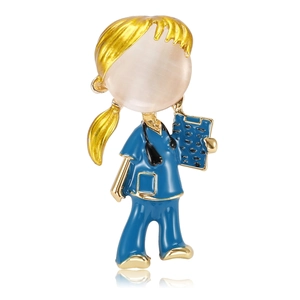 Fashion Alloy Enamel Cartoon Nurse Brooch For Women Medical Professional Doctor Badge Pin With Artificial Pearl Rhinestone
