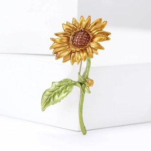 Mode Legering Emaille Zonnebloem Broche Voor Vrouwen Gele Bloem Corset Pin Botanische Sieraden Voor Dagelijks Woon-werkverkeer