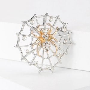 Broche élégante araignée et toile avec accents dorés et strass étincelants