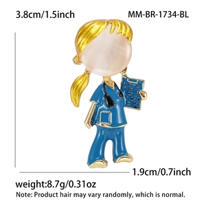 Nurse enamel brooch with cat eye stone and blue uniform, size 3.8cm height and 8.7g weight
