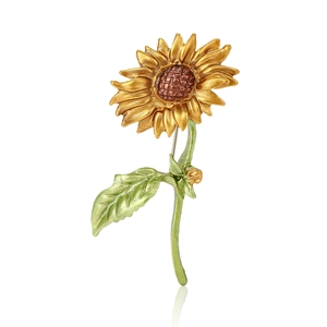 Elegante zonnebloem broche in geel emaille en legering voor dameskleding