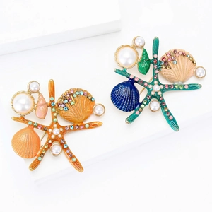 Broche Créative en Émail Étoile de Mer Coquillage pour Femme Alliage Animal Marin Épingle de Corsage avec Künstliche Perle et Strass