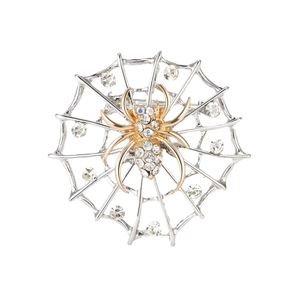 Broche araignée dorée vintage sur toile argentée avec cristaux brillants pour femme