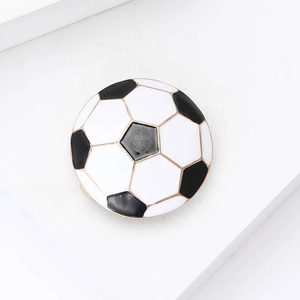 Classic black and white football enamel brooch with gold-plated metal edges for suits