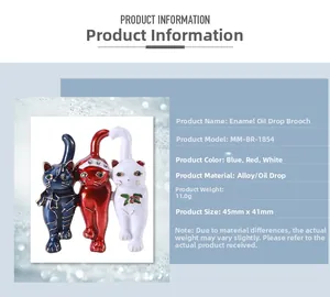 Detail view of colorful enamel cat brooches with dimensions 45mm by 41mm in alloy finish