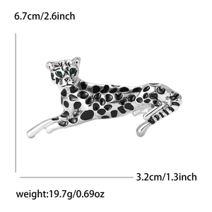 Eleganter Leopard-Brosche aus Legierung mit schwarzen Emaille-Punkten und grünen Augen