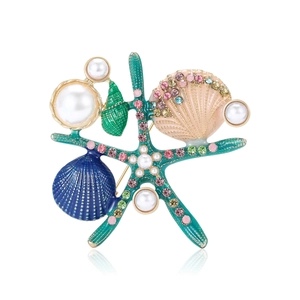 Broche Émail Étoile de Mer Coquille Pour Femmes Alliage Animal Océanique Strass Künstliche Perle Broche Bijoux Mode Accessoire