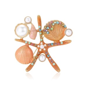 Broche marine créative avec étoile de mer, coquillage, émail coloré et perles
