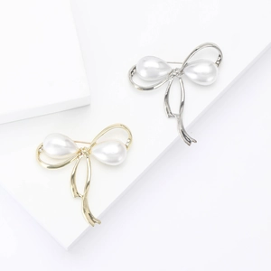 Boucle d'Oreille Broche Nœud Papillon en Alliage Élégant Avec Fausse Künstliche Perle Blanche et Strass pour Femme Mode OL Bureau Banquet Bijoux Accessoires