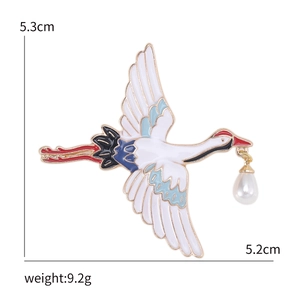 Élégante broche grue en émail avec perle pour robes traditionnelles chinoises