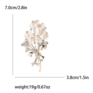 Elegant gold cat eye stone bouquet brooch with crystals 7.0cm tall for women