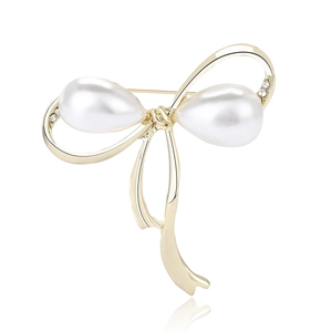 Broche nœud élégante dorée avec perles en poire et zircons pour tailleur femme