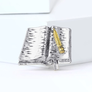 Vintage alloy book and golden pencil brooch pin for clothing accessories