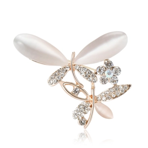 Broche libellule élégante avec pierres œil de chat et strass brillants pour femmes