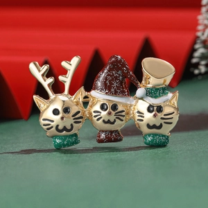 Broche en Émail Chat de Noël Mignonne Broche en Alliage de Strass pour Femmes Épingle de Revers d'Animal de Fête Bijou de Mode