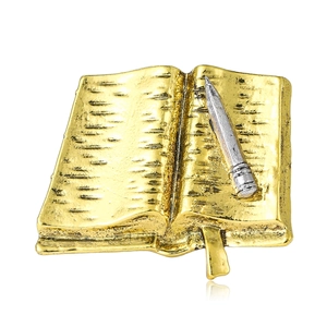 Vintage Zinc Alloy Open Book And Pencil Brooch Pin Creative Literary Stationery Design Clothing Accessory For Women Men