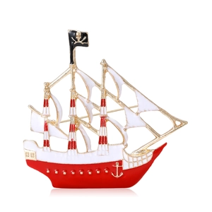 Vintage Alloy Enamel Pirate Ship Brooch Mediterranean Style Sailing Boat Pin Nautical Costume Jewelry For Women Men Gift