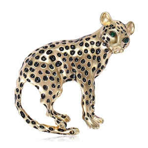 Vintage Enamel Leopard Brooch For Women Men Luxury Rhinestone Animal Breastpin Gold Silver Spotted Panther Pin Fashion Jewelry