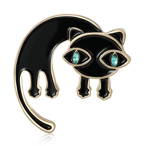 Schattige Legering Emaille Kat Brosche Met Groene Strass Ogen Mode Dier Corsage Pin Voor Vrouwen Cardigan Trui Decoratie Sieraden