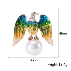 Retro eagle brooch with colorful enamel wings and a white pearl accent for men suits