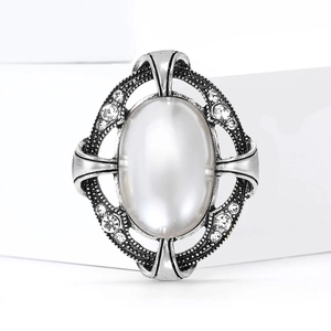 Broche perle vintage avec strass en cristal et monture en argent antique pour femmes