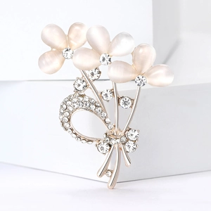 Élégant Alliage Opale Bouquet de Fleurs Broche pour Femmes Or Strass Floral Corset Épingle Bijoux Cadeau