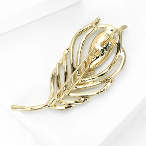 Elegant gold feather brooch with crystals for women's suits and evening dresses