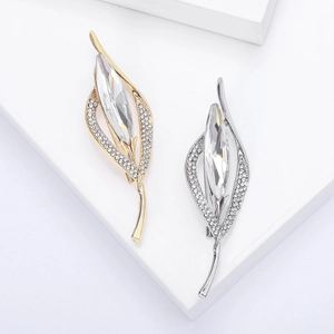 Élégante Broche en Alliage en Forme de Feuille pour Femmes Incrustée de Strass Brillants Cristal Marquise Épingle de Revers de Robe Bijoux
