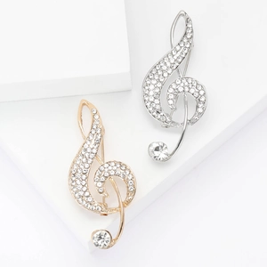 Elegant Music Note Treble Clef Brooch Pin Alloy Rhinestone Inlaid Fashion Suit Badge Accessory Jewelry Gift For Women
