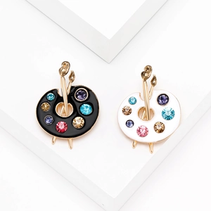 Creative Artist Palette Enamel Alloy Brooch Multicolor Rhinestone Paintbrush Pin Artistic Fashion Jewelry For Women Gift