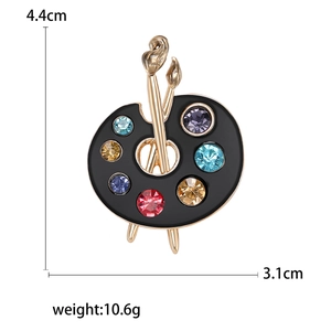 Artistic enamel artist palette brooch with colorful rhinestones and gold paintbrushes