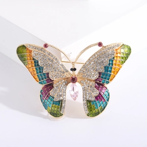 Elegant Alloy Butterfly Brooch Pin With Colorful Enamel Rhinestone Decoration For Women Fashionable Dress Accessories