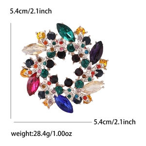 Broche couronne élégante avec strass multicolores en alliage doré pour femmes chic