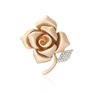 Matte Gold Alloy Rose Flower Brooch With Rhinestone Elegant Floral Pin For Women Suit Scarf Decoration Vintage Commuter Jewelry