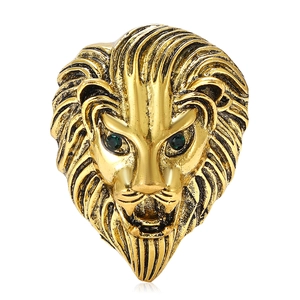 Vintage Lion Head Brooch For Men Suit Alloy Rhinestone Animal Lapel Pin With Green Eyes Gold Silver Fashion Jewelry Accessory