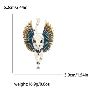 Ancient Egyptian style winged cat brooch pin with colorful enamel and crystal accents