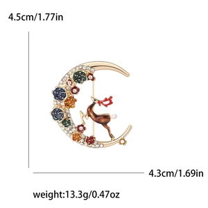 Christmas moon and reindeer alloy brooch with colorful enamel flowers and crystals