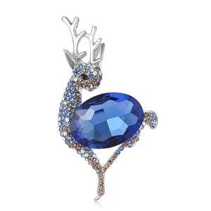 Elegante Spilla Alce in Lega con Strass per Donna Spilla Cervo in Cristallo Blu Profondo Placcata Argento Accessori Abito Moda Gioielli Regalo