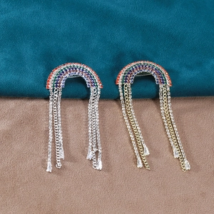 Fashion Rainbow Tassel Brooch For Women Alloy Multi-colored Rhinestone Inlaid Pin Korean Style Elegant Clothing Jewelry Accessory