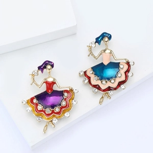Elegant Enamel Ballet Girl Brooch With Rhinestones Gold Alloy Dancer Pin For Women Clothes Accessories Jewelry Gift