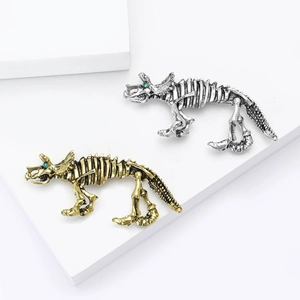 Spilla Vintage a Forma di Scheletro di Dinosauro in Lega Triceratopo con Occhio in Strass Oro Argento Antico Gioielli Hip Hop per Uomo Donna