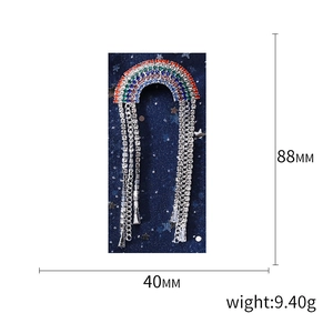 Rainbow rhinestone tassel brooch pin with colorful crystals for suit jackets, 88mm x 40mm