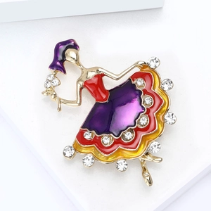 Detail of elegant ballerina brooch with colorful enamel and sparkling rhinestones