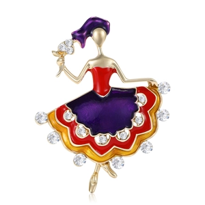 Elegant gold ballet girl brooch with colorful enamel and sparkling crystal accents
