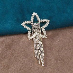 Elegant Star Long Tassel Brooch Alloy Rhinestone Inlaid Fashion Korean Style Jewelry Pin For Women Suit Accessory
