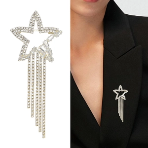 Alloy Star Tassel Brooch for Women Rhinestone Inlaid Dangle Star Brooch Pin Fashion OL Jewelry Gift Accessories