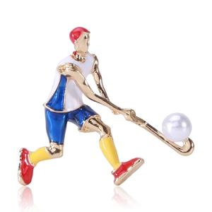 Broche Créative Athlète de Hockey sur Glace Alliage Émail Fausse Künstliche Perle Figure Sportive Épingle Pour Fête Quotidien Bijou