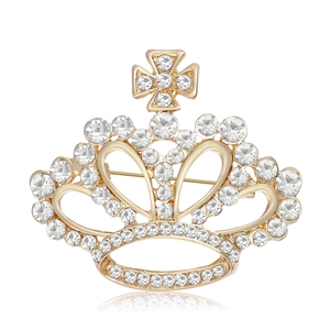 Élégante Broche Couronne en Alliage avec Strass et Croix Épingle de Style Palais Vintage pour Femme Bijoux