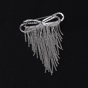 Elegant silver bow tassel brooch with sparkling rhinestones for women suit blazers